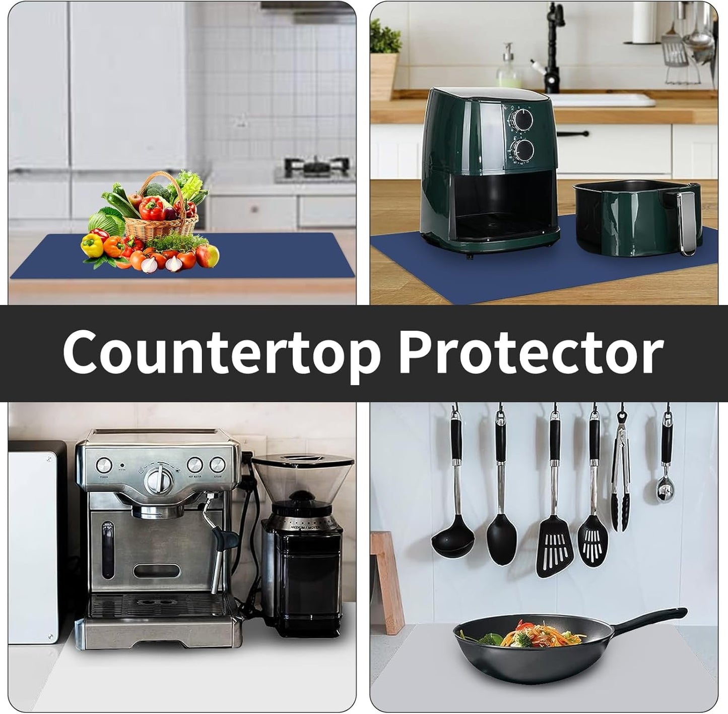 2MM Extra Thick Silicone Mats for Kitchen Counter 23.6" x 15.7" x0.08"(60cmx40cm), Kitchen Island Heat-Resistant Coffee Mat, Non-slip Desk Protect Mat, Multipurpose Countertop Protector (Light Grey)