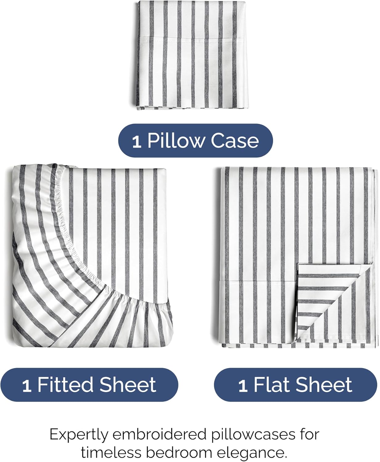 Twin XL Size 3 Piece Sheet Set - Comfy Breathable & Cooling Bed Sheets Set - Hotel Luxury Bedding for Women, Men, Kids, Teens, Boys & Girls - Deep Pockets and Wrinkle Free - Oeko-Tex - Grey Stripes 2