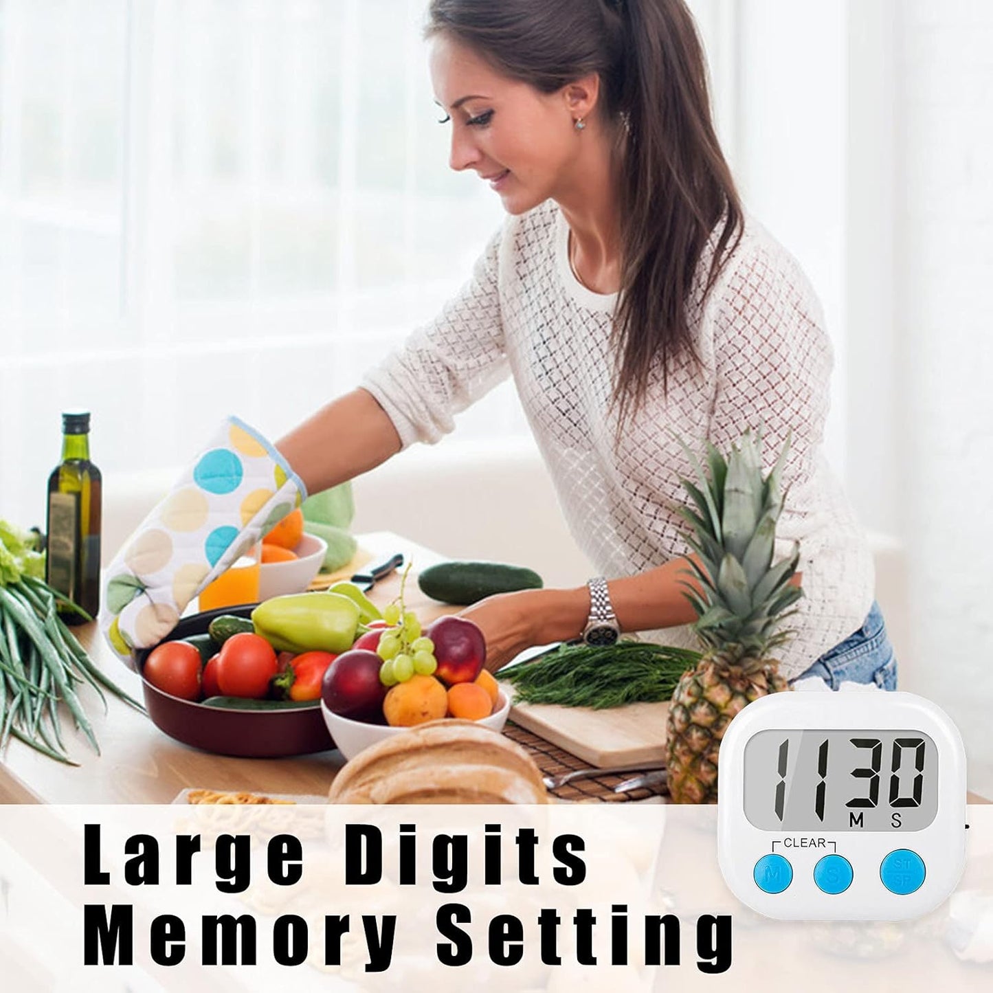6 Pack Digital Kitchen Timers for Cooking Magnetic Timer for Cooking Loud Alarm White