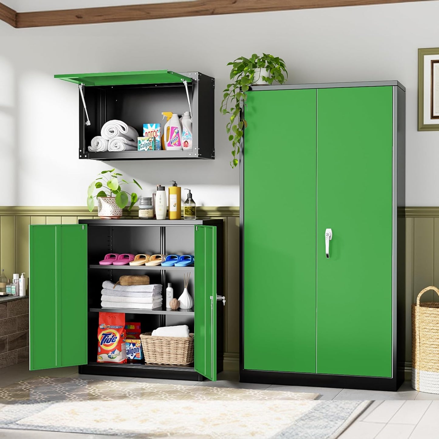 INTERGREAT Storage Cabinet, 72” Steel Locking Closet with Doors and 4 Adjustable Shelves, Tool Unit for Home Office, Garage & Tall Lockable File Cabinet, Black Grey.
