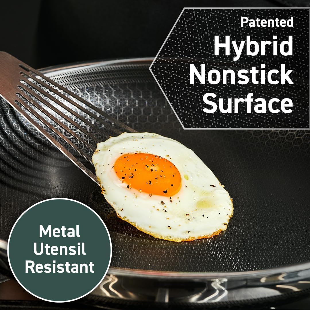 HexClad Hybrid Nonstick 12-Inch Frying Pan, Stay-Cool Handle, Dishwasher-Friendly, Oven-Safe Up to 900°F, Induction Ready, Compatible with All Cooktops