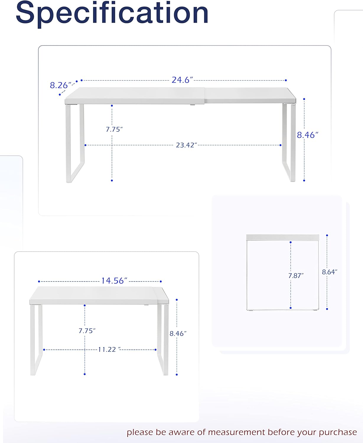 Nxconsu Cabinet Shelf Expandable Organizer Riser Rack for Kitchen Pantry Cupboard Under Sink Countertop Home Organization Extra Storage Space Saver Heavy Duty Metal Edgeless Design White