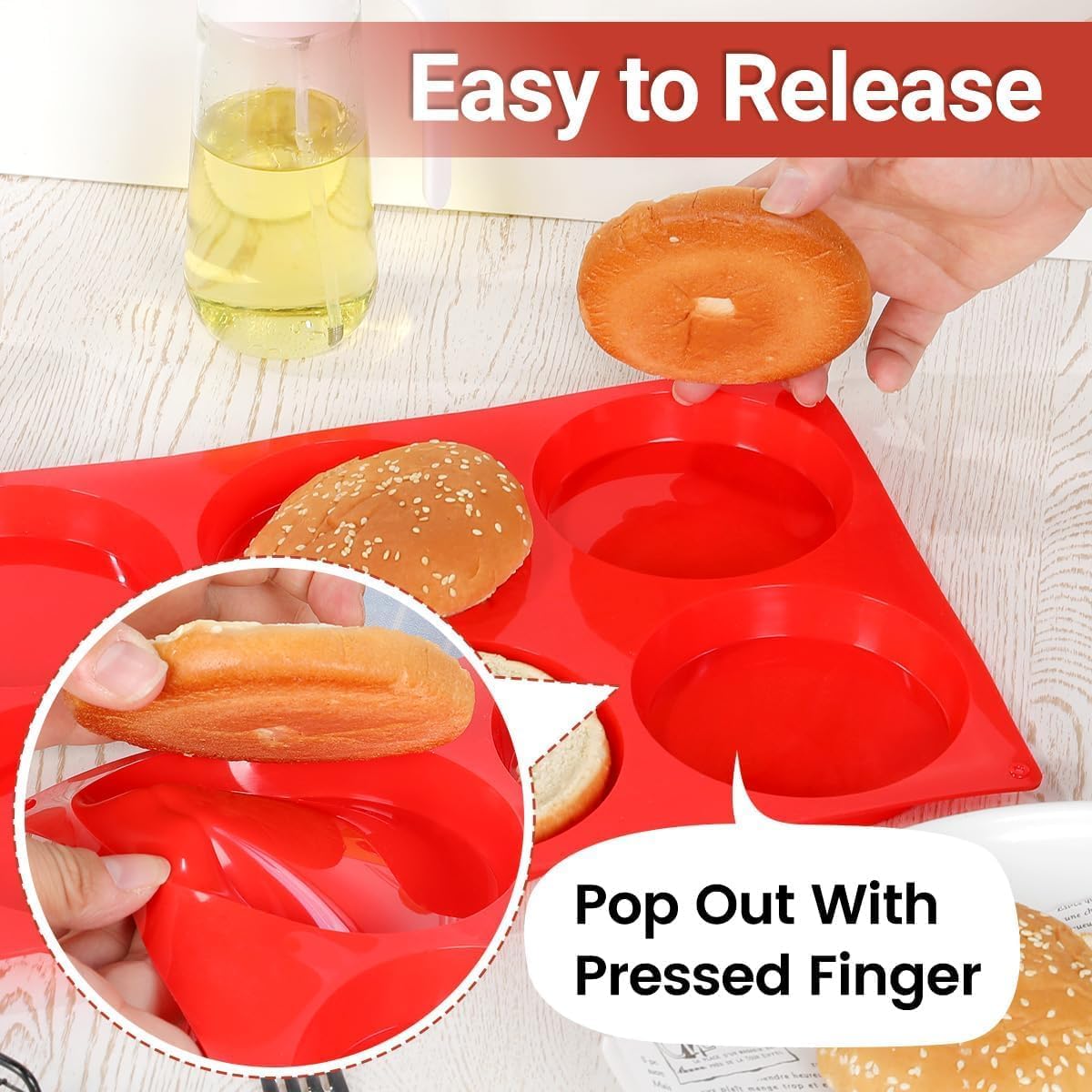 CAKETIME Jumbo Muffin Top Pan, Silicone Egg Molds for Breakfast Sandwiches 4 Inch Large Egg Baking Pan for Oven English muffins, Whoopie Pies, Corn Bread, Egg bites, Tarts 2 Pack Red