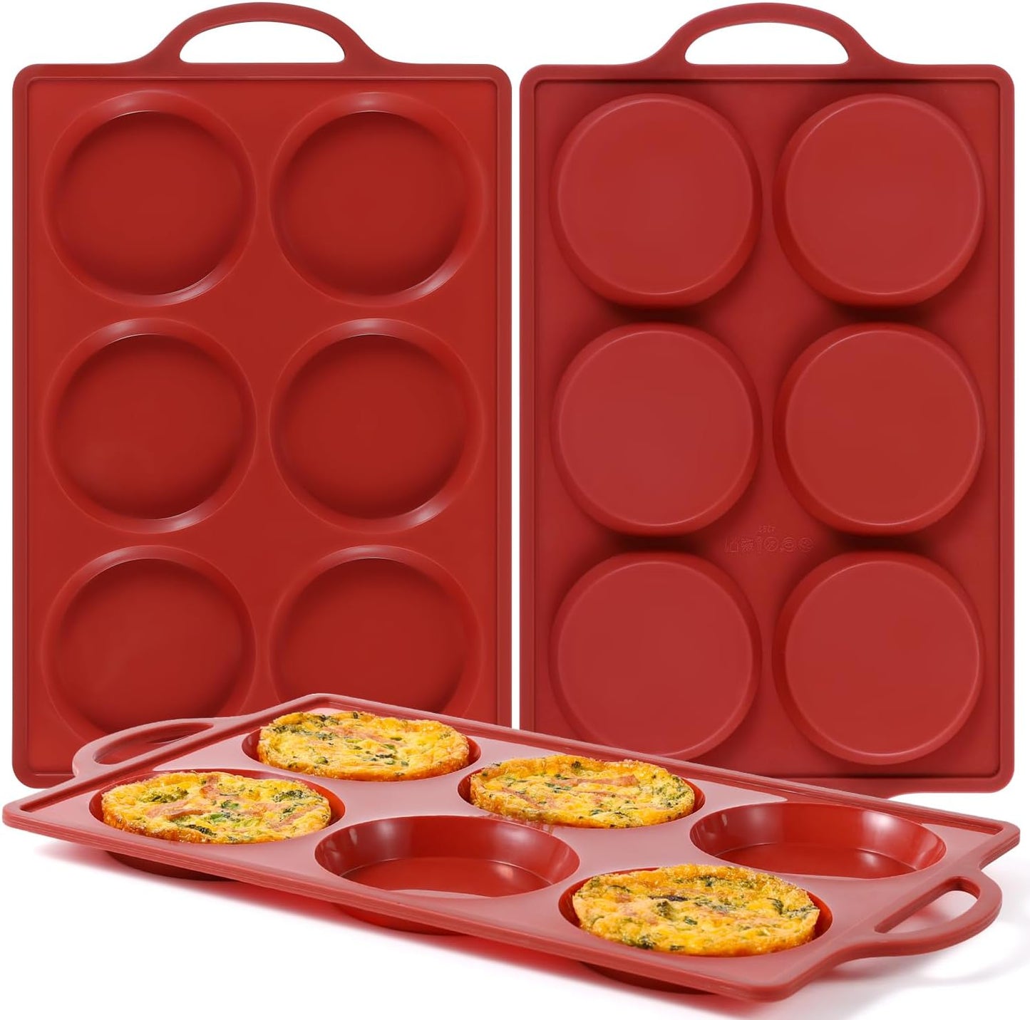 CAKETIME Muffin Top Pan Non Stick, 4 Inch Metal Frame Round Egg Baking Pan for Oven English Muffins, Whoopie Pies, Corn Bread, Egg Bites, Breakfast Sandwiches Tarts 3 Pack Brown