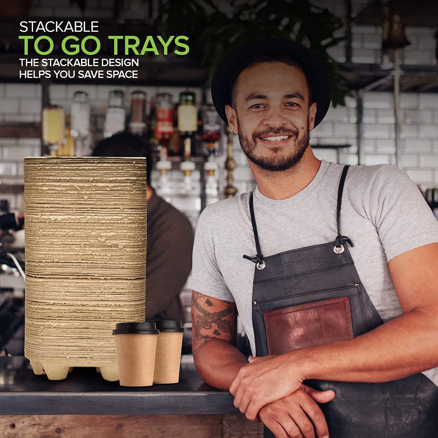 4 Cup Disposable Coffee Tray (25 Count) - Commercially Compostable Cup Holder - Durable Drink Carrier for Hot or Cold Drinks, Uber Eats - to Go Coffee Cup Holder for Food Delivery Service