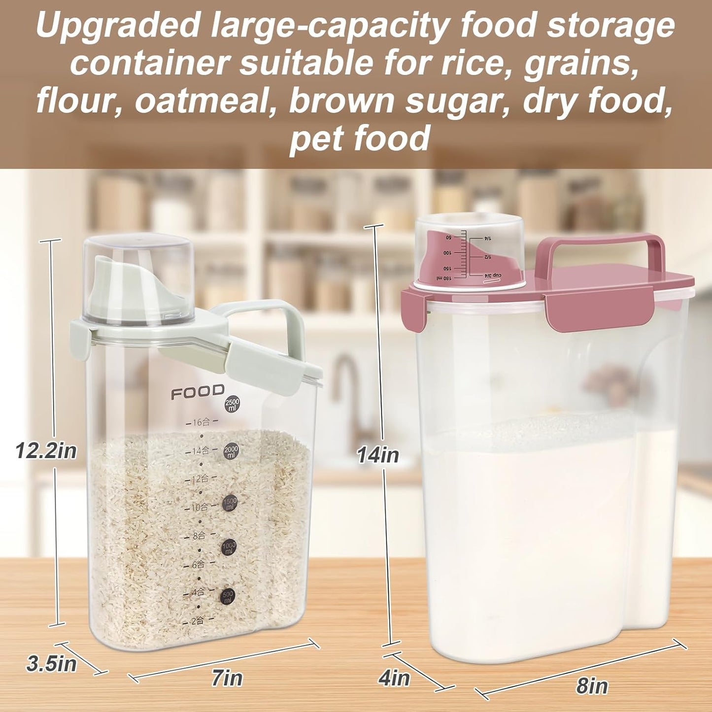 Rice Storage Container, Cereal Containers Storage, Dry Food Airtight Dispenser BPA Free, Clear Plastic Kitchen and Pantry Organization Bin (1, Rose pink, 5.28Qt)