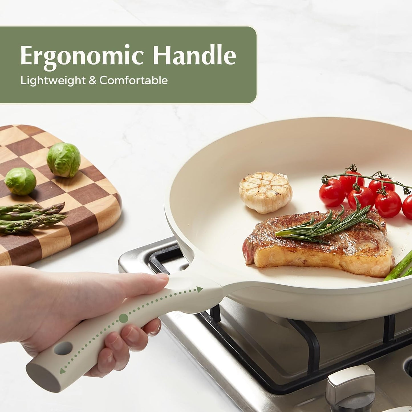 Redchef Ceramic Pan Nonstick, Nonstick Frying Pan, Large Fry Pans, PFAS & PFOA-Free, Non-Toxic, Induction Compatible Pans, Ergonomic Handles, Suitable for All Stove, Beige White, 11"
