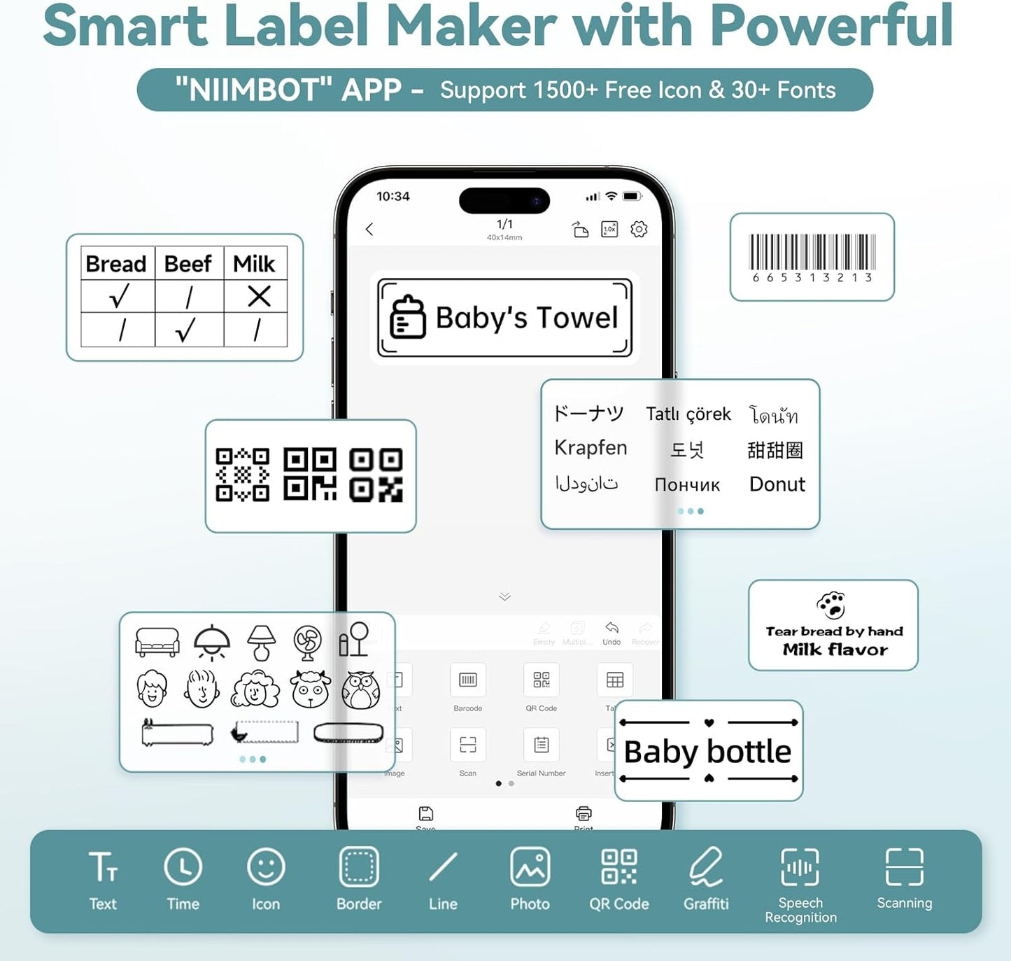 NIIMBOT B1 Label Maker Machine with Tape, Thermal Label Printer Easy to Use for Office, Home, Business, 2 Inch Label Maker with 2'' x1.18'' Labels-230pcs/Roll