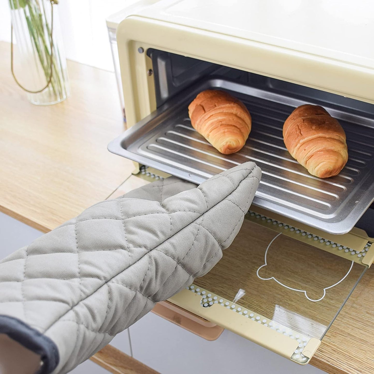 ARCLIBER Oven Mitts 1 Pair of Quilted Terry Cloth Cotton Lining,Extra Long Professional Classic Oven Mitt Heat Resistant Kitchen Oven Gloves,16 Inch