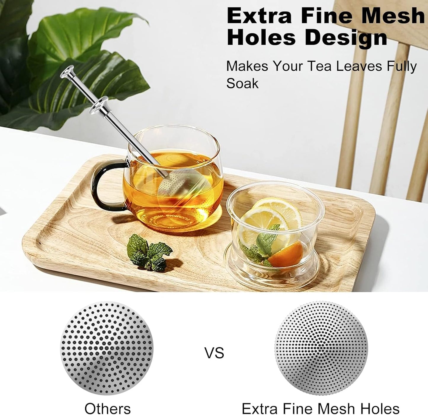 Numola Long Handle Tea Ball Stainless Steel, 2Pcs Premium Tea Infuser Filter for Loose Leaf Tea, Reusable Fine Mesh Tea Interval Diffuser Strainer for Cup and Teapot