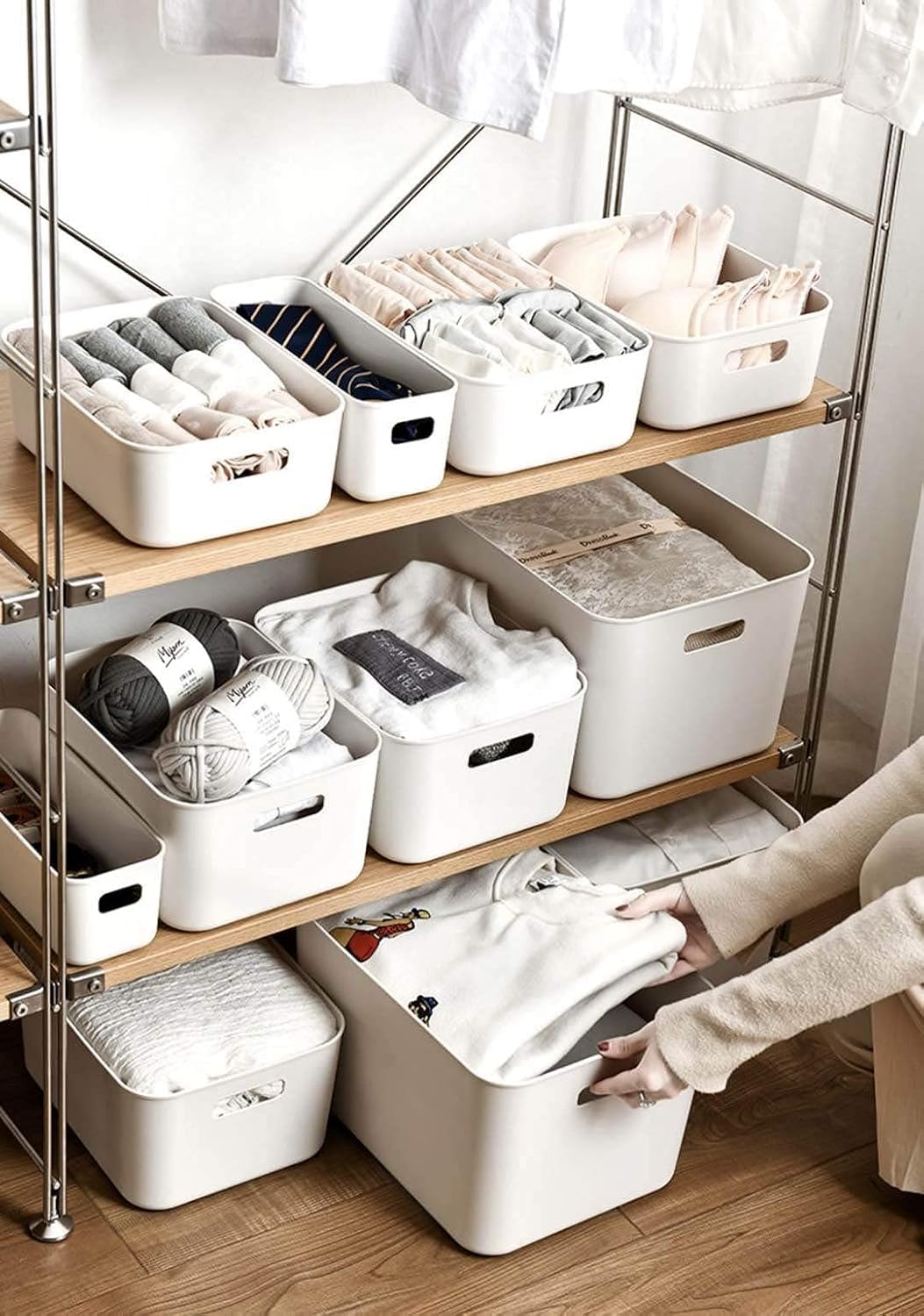 Set Of 6 Plastic Storage Bins,Versatile Kitchen Pantry Organization and Storage,for Plastic Storage Container Under Bed,Under Sink Bathroom Organizer (White, 6 Pack Small)