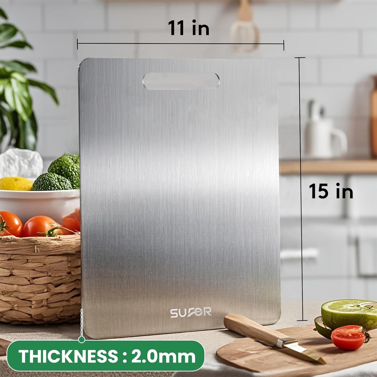 New Titanium Cutting Board, 100% Pure Titanium Cutting Boards For Kitchen, Non-Slip Chopping Board, Dishwasher Safe, Easy to Clean, Durable & Hygienic for Meat, Vegetables, Fruits (15 * 11)