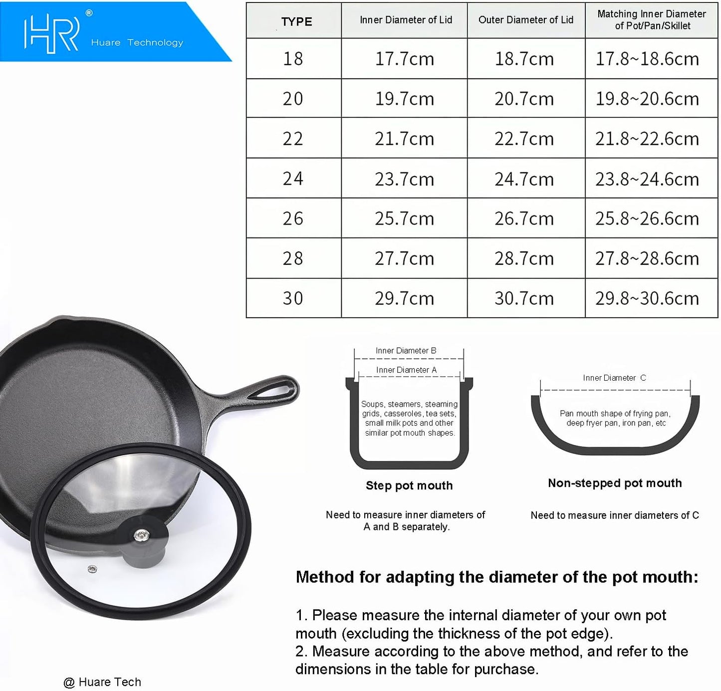 Silicon Glass Lid for Pot,Pan,Skillet Fits 12"(30CM) Cookware Silicon lid Dishwasher Safe, Replacement Lid Vented Tempered Glass with Heat Resistant Silicone Rim By HR Huare Technology, Black,1 Pack