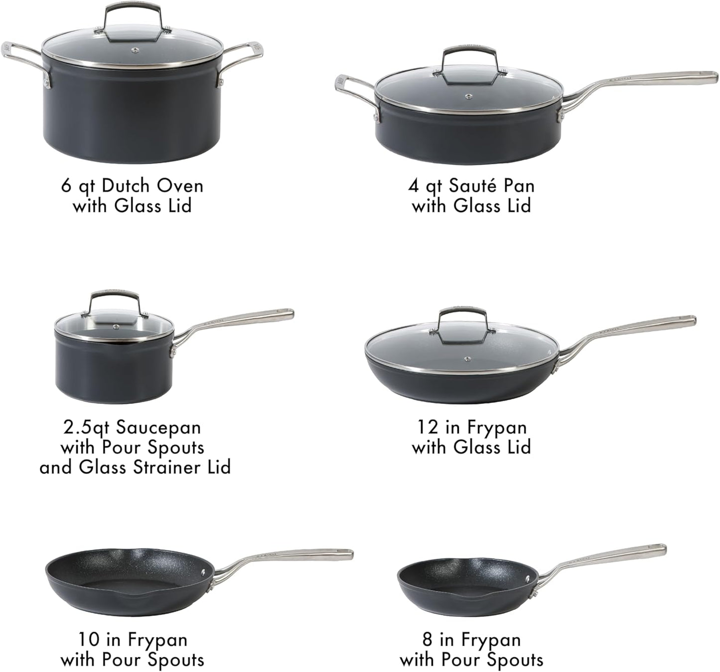 Babish 10 Piece Hard Anodized Laser Titanium Forever Non Stick Technology Durable Pots and Pans Cookware Set - Black