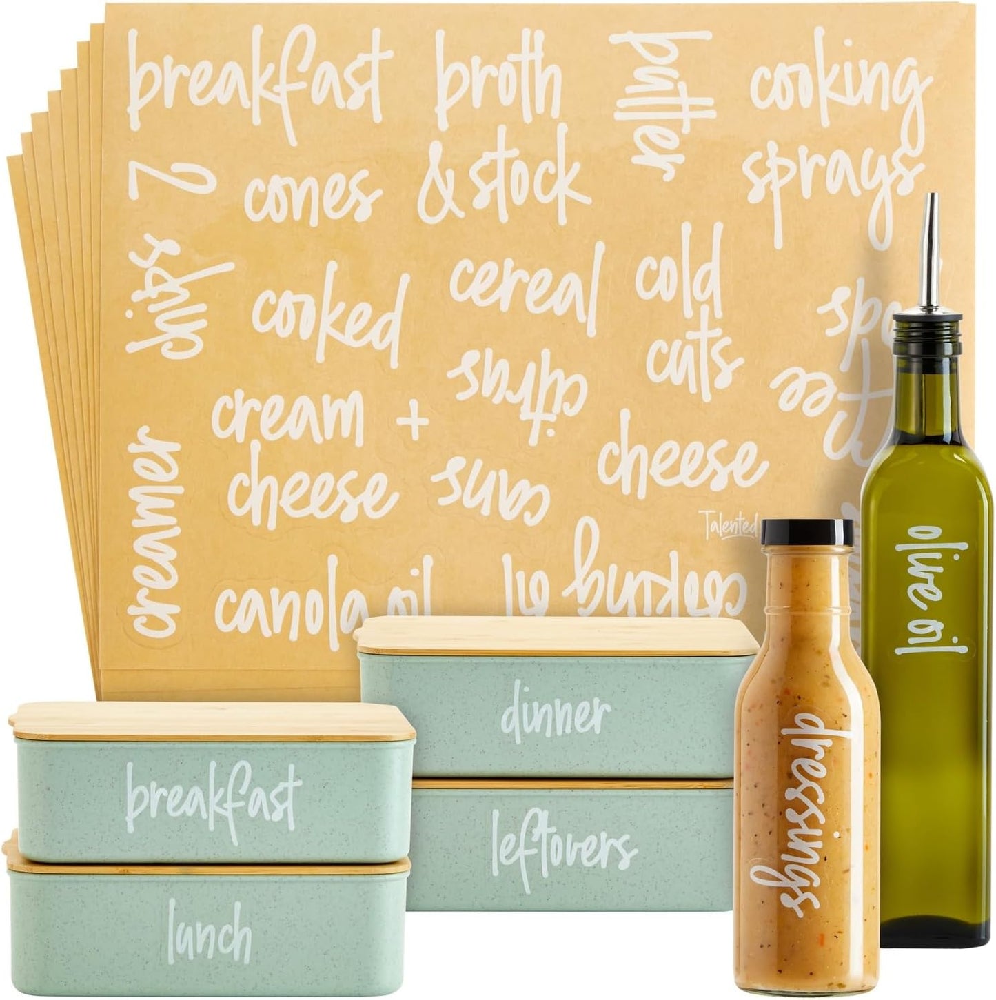Talented Kitchen 158 White Script Kitchen Pantry Labels for Food Containers, Clear Removable Stickers for Fridge Organization, Freezer, Jar Storage