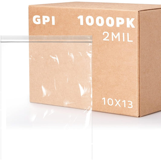 GPI Case of 1000, 10" X 13" Clear Plastic Reclosable Zip Bags - Bulk 2 Mil Thick Strong & Durable Poly Baggies with Resealable Zip Top Lock for Travel, Storage, Packaging & Shipping.