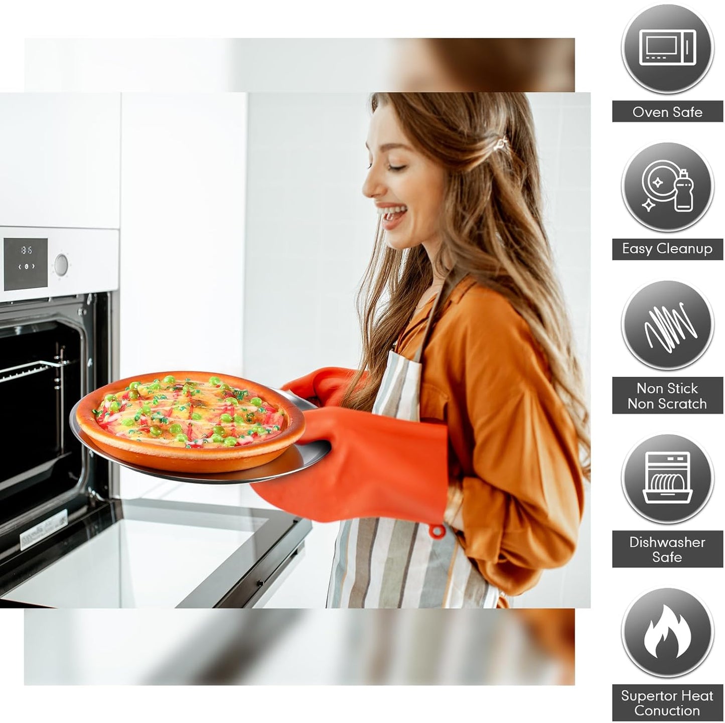 Thenshop 8 Pieces 8 Inch Pizza Pans Bulk Stainless Steel Sets Round Bakeware Pizza Trays for Oven Kitchen Baking Home Restaurant Picnics Holiday Activities Safe Sturdy Reusable Easy Clean(Silver)
