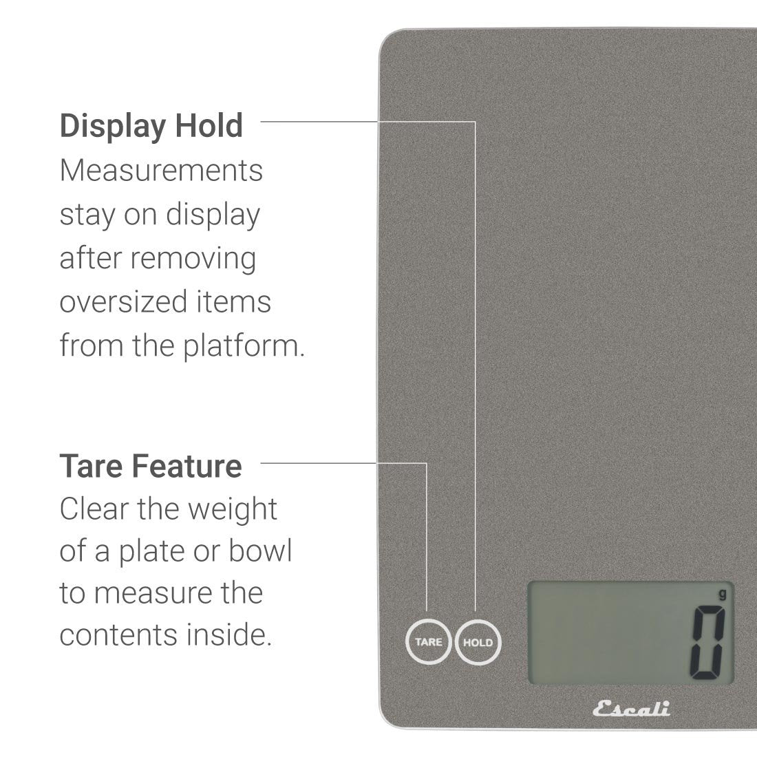 Escali Arti Glass Food Scale Digital Countertop Kitchen, Baking and Cooking Scale with Nutrition and Calorie Counter, 15-Pound Capacity, 9" x 6.5" x .75", Gray Storm