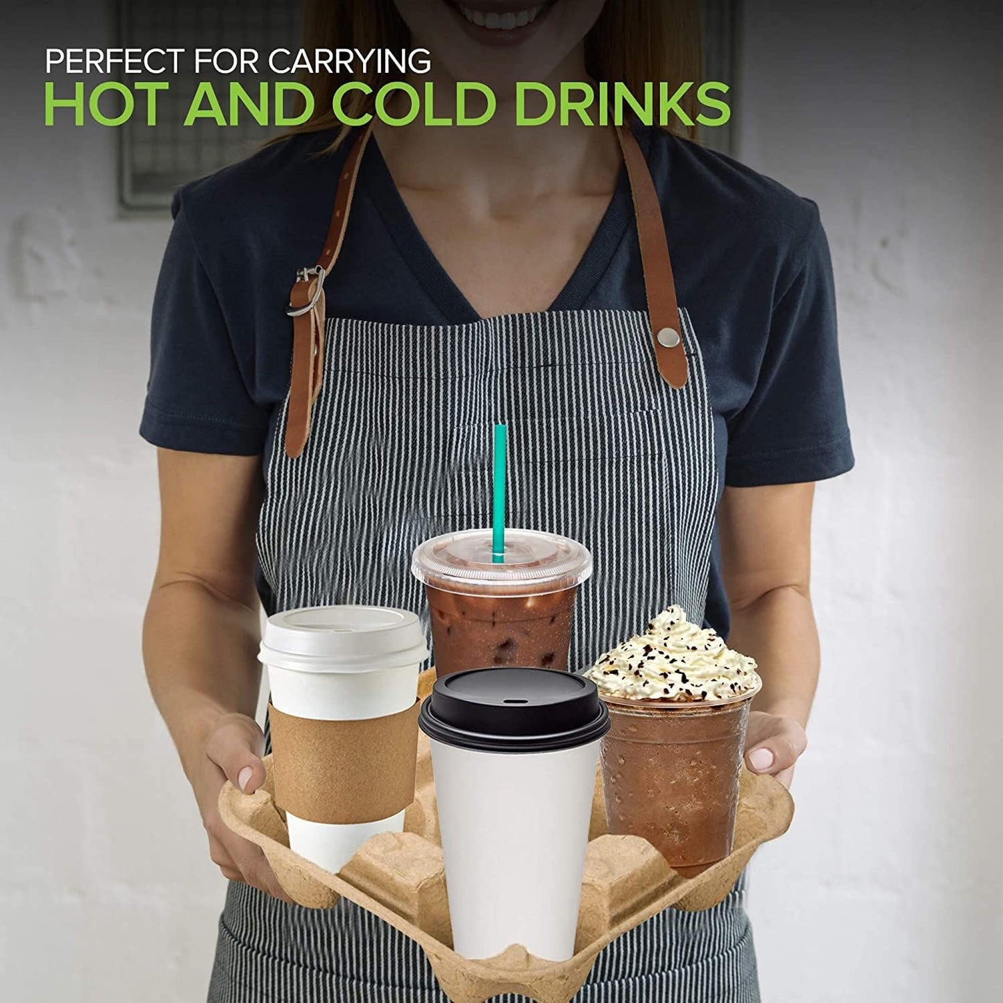 4 Cup Disposable Coffee Tray (25 Count) - Commercially Compostable Cup Holder - Durable Drink Carrier for Hot or Cold Drinks, Uber Eats - to Go Coffee Cup Holder for Food Delivery Service