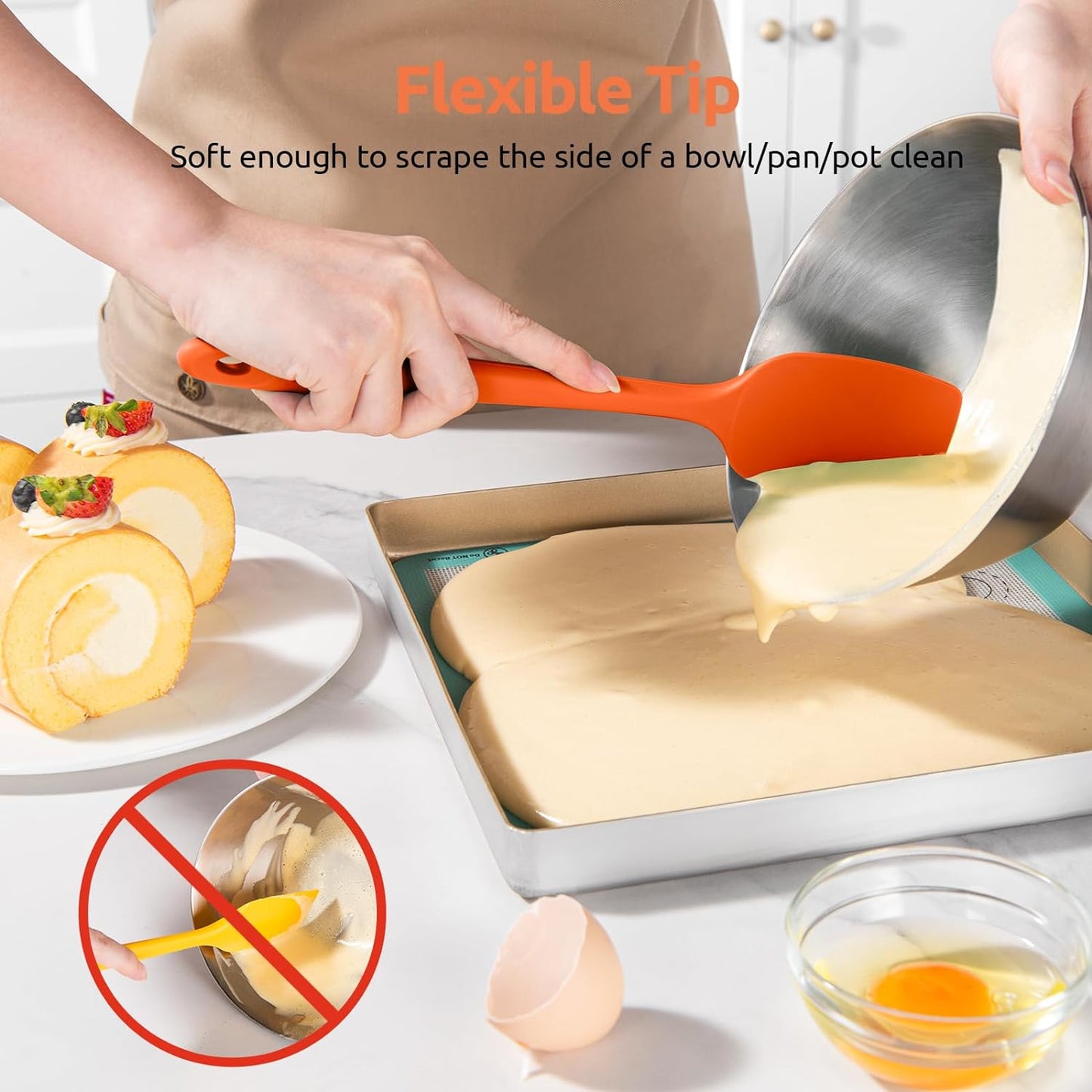U-Taste Silicone Spoon Spatula Set: 480ºF Heat Resistant Food Grade Flexible Rubber Spoonula, Nonstick Cooking Mixing Scooping Kitchen Baking Scraper Utensils Set of 3 for Pan, Pot, Bowl (Orange)