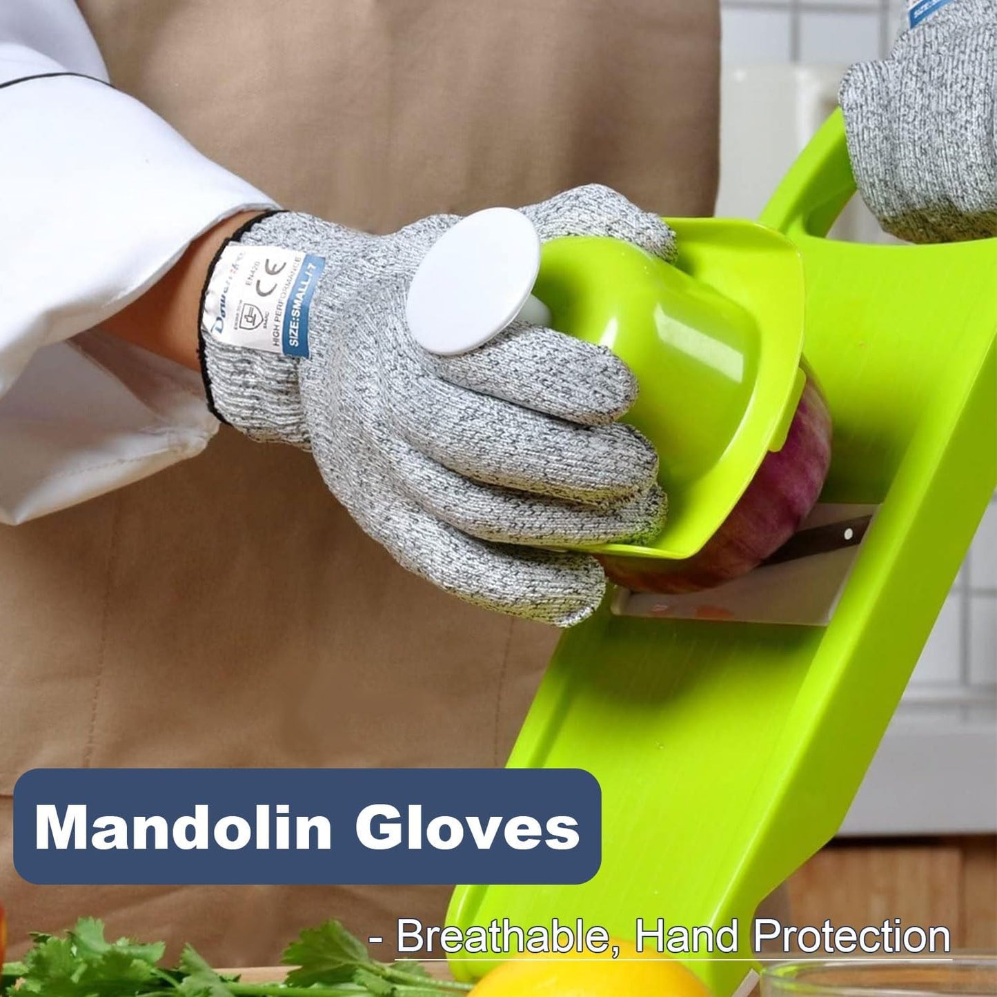 Dowellife Cut Resistant Gloves Food Grade Level 5 Protection, Safety Kitchen Cuts Gloves for Oyster Shucking, Fish Fillet Processing, Mandolin Slicing, Meat Cutting and Wood Carving. (Small-2 Pairs)