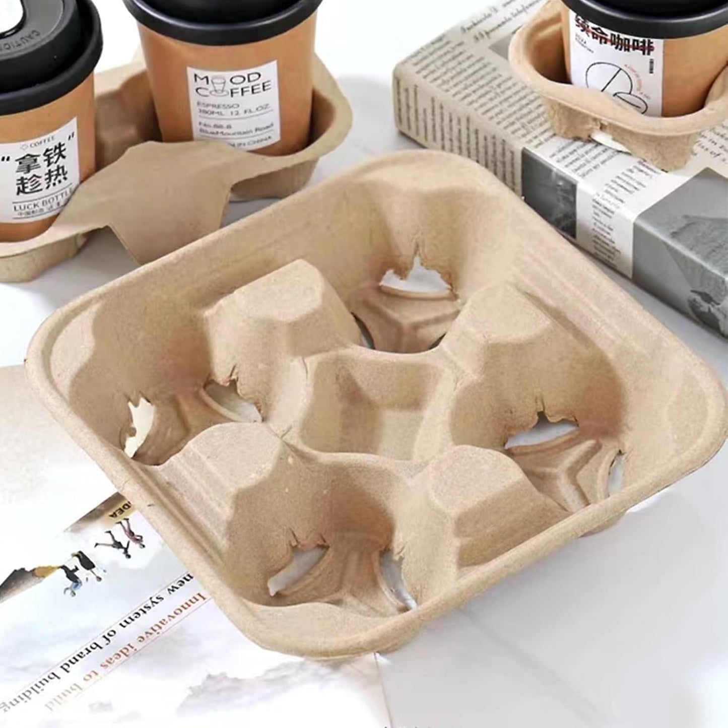 Coffee Cup Holder Disposable Cup Holder Tray, Four Cup Carrier Tray 50 Pack,Biodegradable, Eco-Friendly Drink Carrier For Delivery Of Hot Or Cold Drinks(Four-cup size tray)