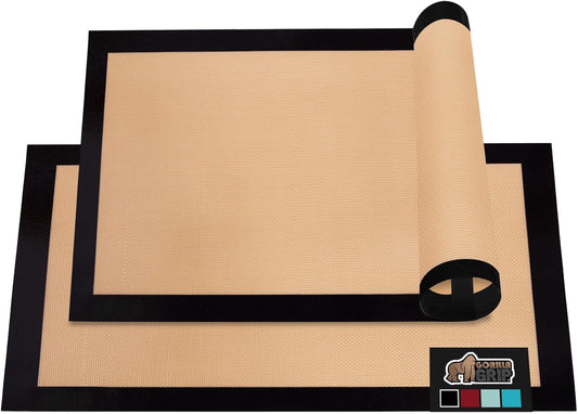 GORILLA GRIP Reusable Nonstick Silicone Baking Mat, 2 Pack, BPA-Free Oven Safe Food Liner, For Cookie Sheets, Toaster Ovens, Easy Clean Kitchen Pastry Mats, 11.75x8.25, Small Quarter Sheet Size, Black