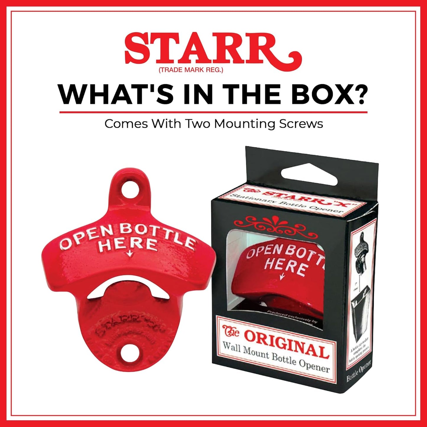STARR "X" Fireman Shield Wall Mounted Bottle Opener | Heavy-Duty Bottle Opener Wall Mounted for Home Bar, Man Cave, and Patio | Easy Cap Removal, Red