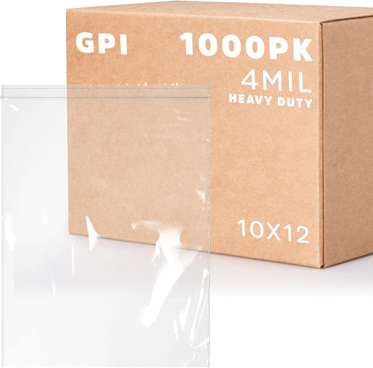 GPI - 10" x 12" - Bulk Pack of 1000, 4 Mil Thick, Heavy Duty, Clear Plastic Reclosable Freezer Zip Bags, Strong & Durable Poly Baggies with Resealable Zipper Top Lock.