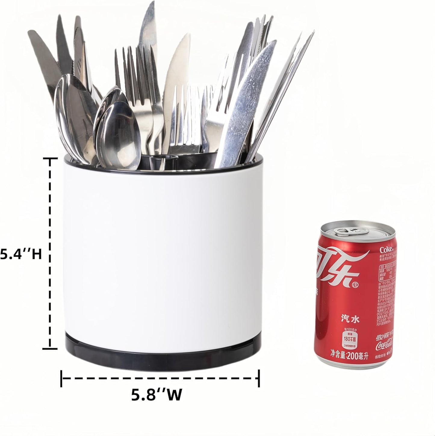 Kitchen Utensil Holder Silverware Organizer 360°Rotating For Counter Organizer Stainless Steel Storage Silverware Caddy 3 Compartment Flatware Spoon Spatula Tool Cutlery Container（White）