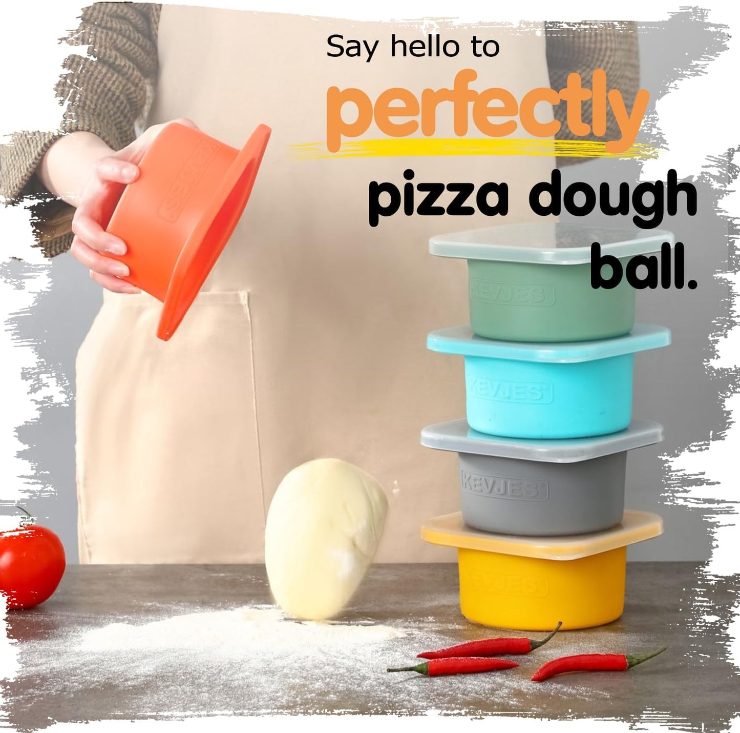 Stackable Silicone Artisan Pizza Dough Proofing Proving Containers with Lids-5 pack-500ml portion (Blue)