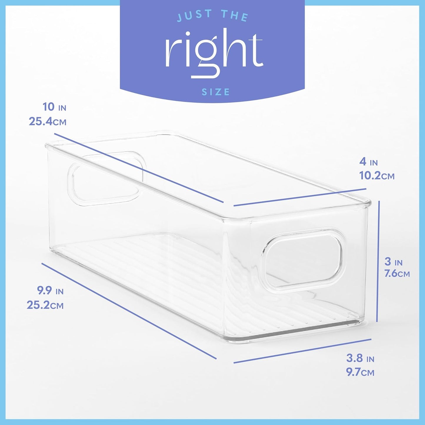 Plastic Food Storage Clear Container Bin with Handles for Organizing Kitchen, Pantry, Refrigerator, Freezer, Pantry, Cabinet, Closet, Bathroom. Stackable 10"X4"3"