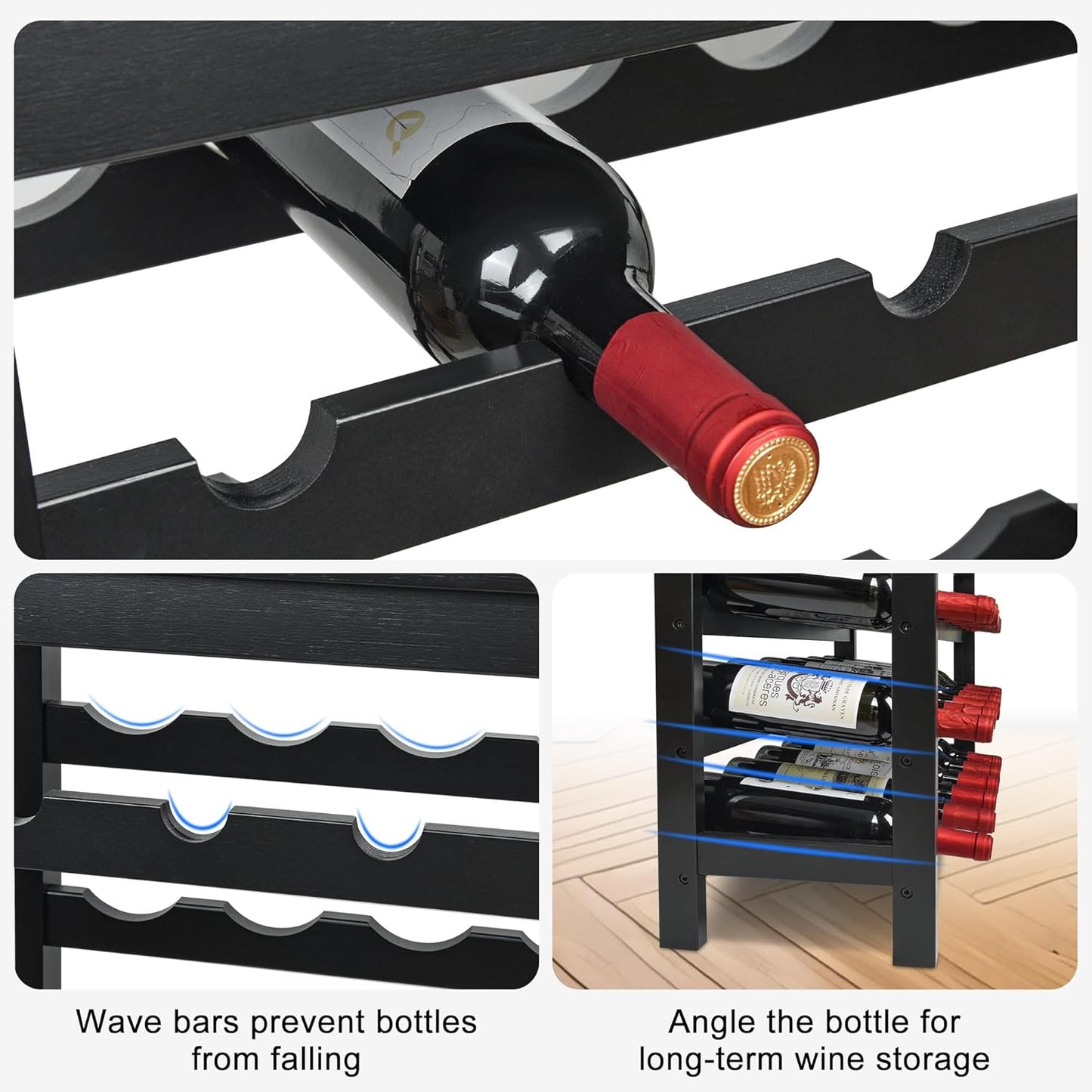 VASMIA 42 Bottles Bamboo Wine Rack,7-Tier Wine Rack Freestanding Floor with Table Top, Wine Storage Shelf for Kitchen Dining Room Bar,Rustic Brown and Black