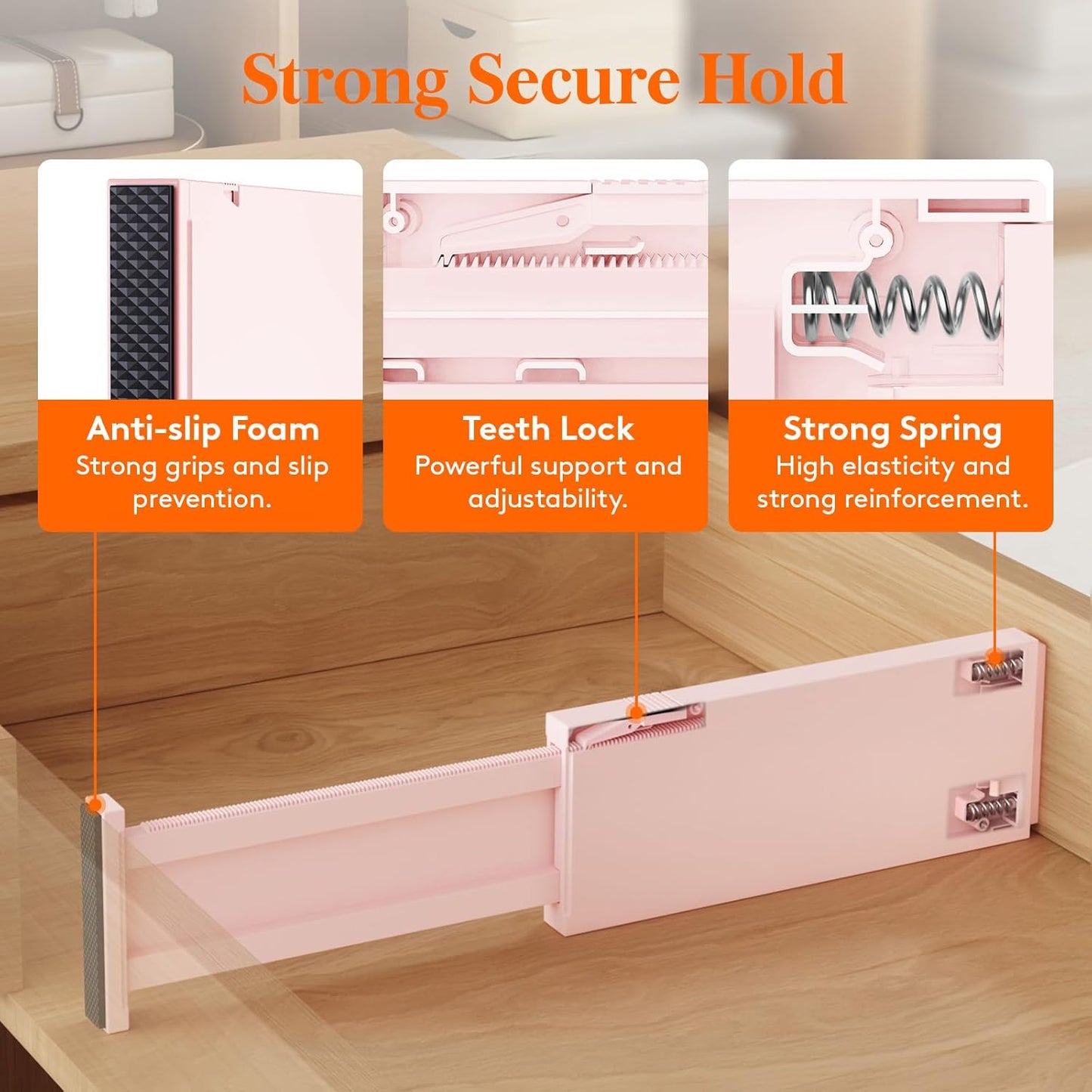 Lifewit 9 Pack Drawer Dividers 4" High, 11-17" Adjustable Drawer Organizers for Clothes, Expandable Dresser Separators in Bedroom/Bathroom/Kitchen/Fridge/Office Organization and Storage, Pink