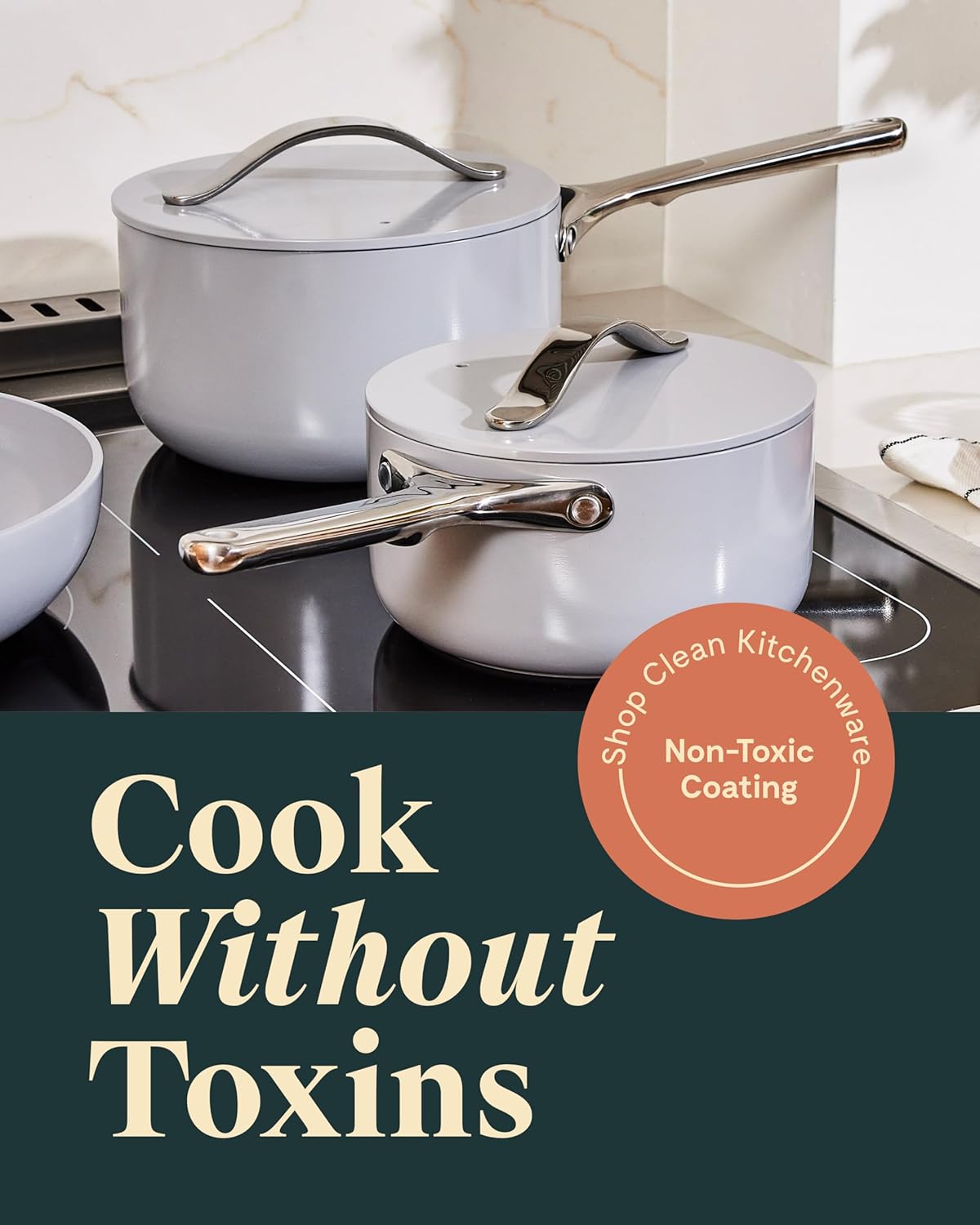 Caraway Nonstick Ceramic Sauce Pans with Lids (3 qt & 1.75 qt) - Non Toxic, PTFE & PFOA Free - Oven Safe & Compatible with All Stovetops (Gas, Electric & Induction) - White