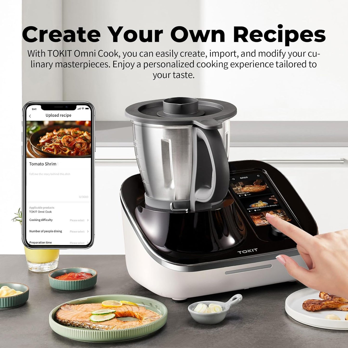 TOKIT Omni Cook C2 Smart Cooking Robot Food Processor Thermomix Automatic Cooking Machine 21 Functions AI Cooker Robot- Blender, Stirrer, Fry, Steamer, Chopper, Cutter, 3000+ Free Recipes, 95°F-356℉