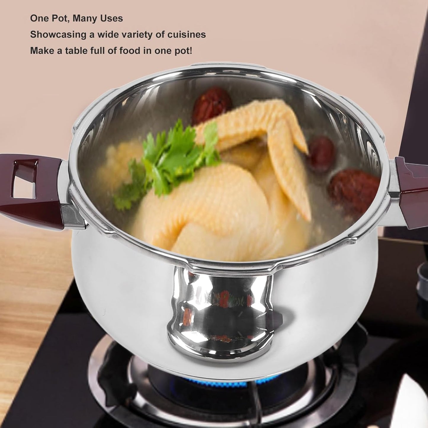 Stainless Steel Pressure Cooker 80KPA, Cookware Pressure Canner Rice Cooker with Safety Valve Devices, Compatible with Gas & Induction Cooker (11L)