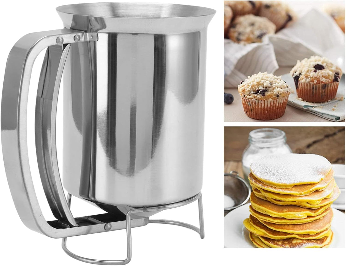 TOPINCN Pancake Batter Dispenser, Stainless Steel Cupcake Batter Dispenser Handheld Pancake Pourer Great for Baking Cupcakes Muffins Waffles Cooking Crepes