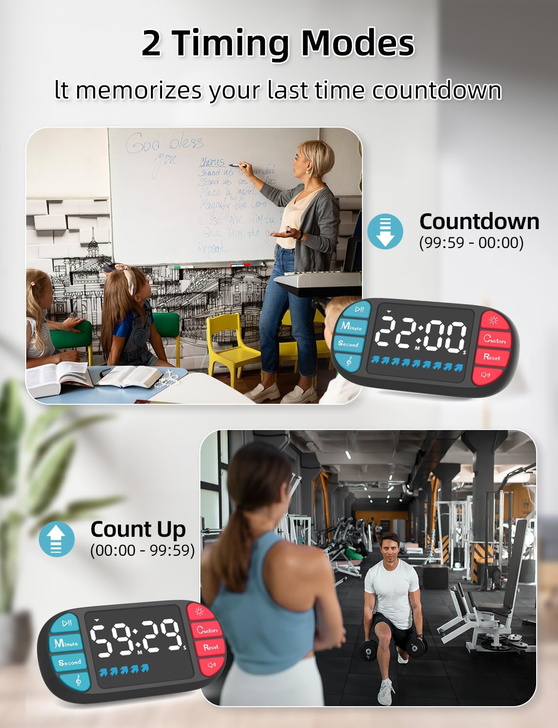 DOOMAY Digital Kitchen Visual Timer: 3.6'' Large LED Display, Magnetic, 3 Brightness, 4 Alarms, 4 Volume, Memory Function, Countdown Count up for Cooking, Classroom, Gym, AAA Battery Included (Black)