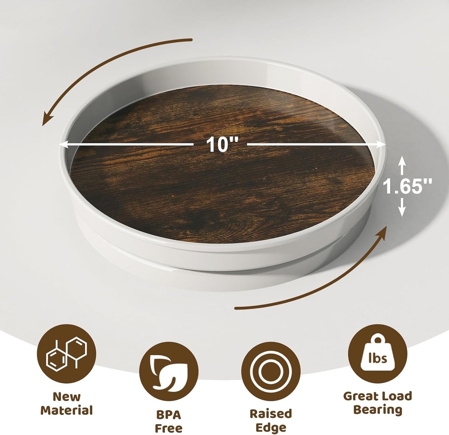 LAMU 2 Pack Lazy Susan Organizer, 10'' Lazy Susan Turntable for Cabinet, Table Top, Pantry, Refrigerator, Kitchen, Rustic Brown