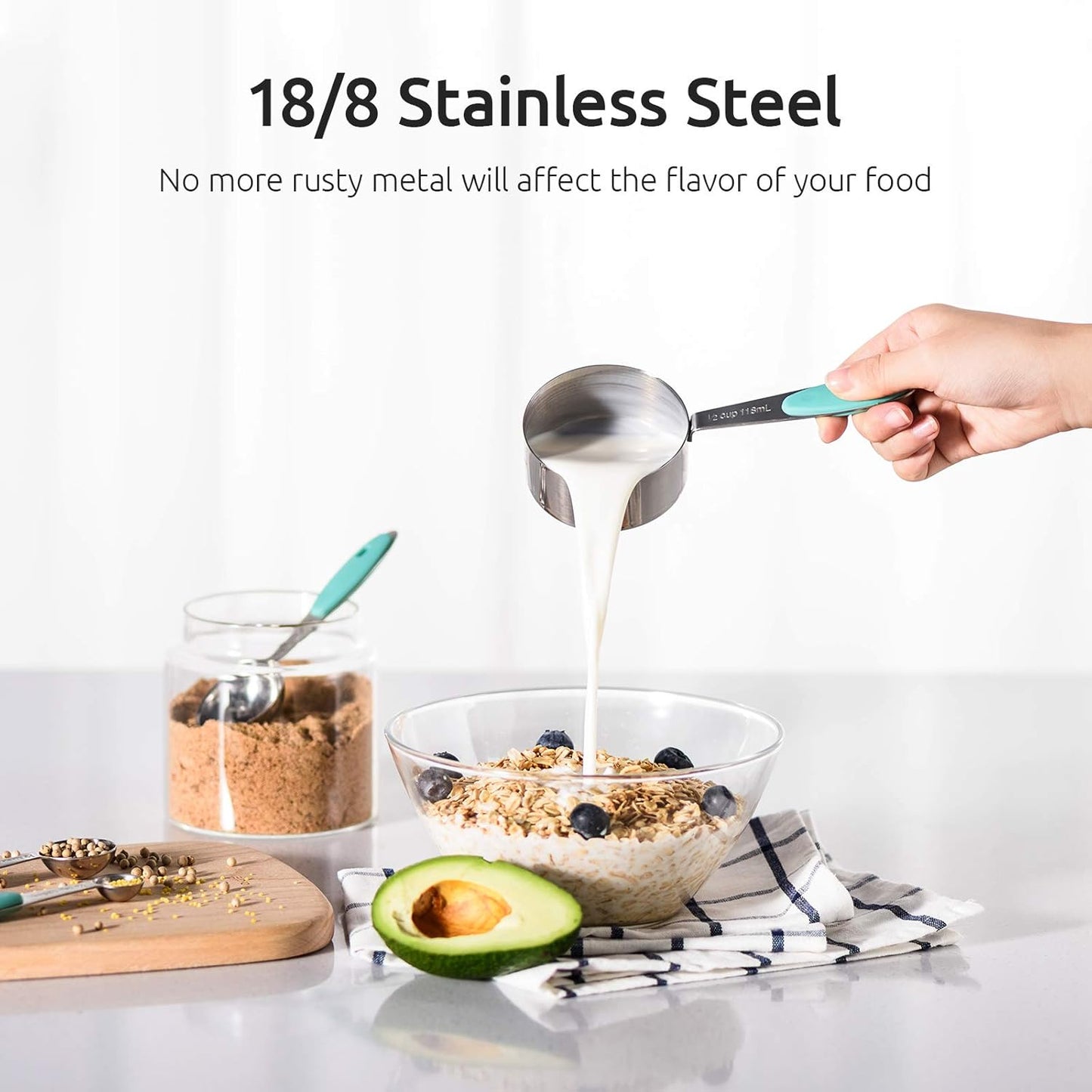 Measuring Cups : U-Taste 18/8 Stainless Steel Measuring Cups and Spoons Set of 10 Piece, Upgraded Thickness Handle(Aqua Sky)
