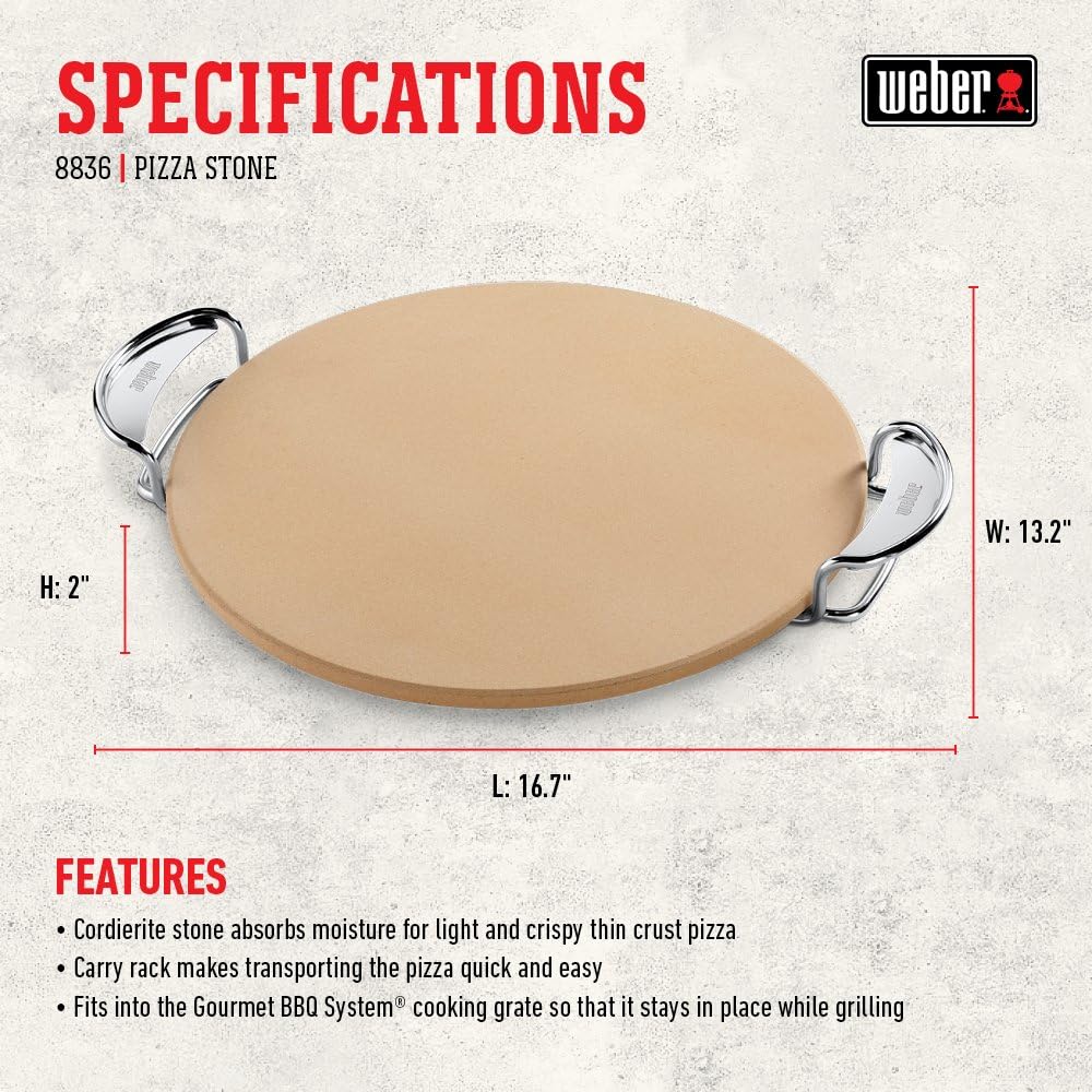 Weber Gourmet BBQ System Pizza Stone with Carry Rack,16.7" Long