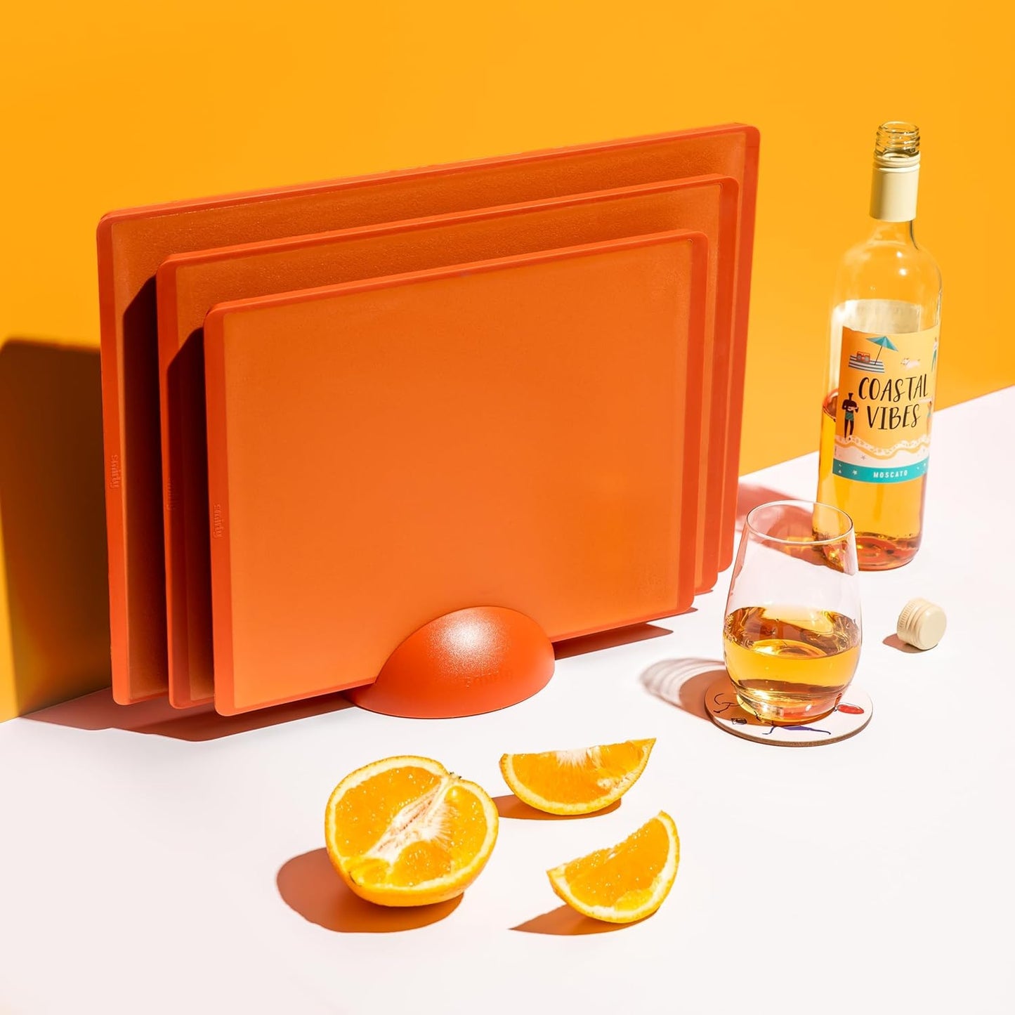 SMIRLY Plastic Cutting Board Set 3 Pieces, Non-Slip Dishwasher Safe Chopping Boards for Kitchen, Orange