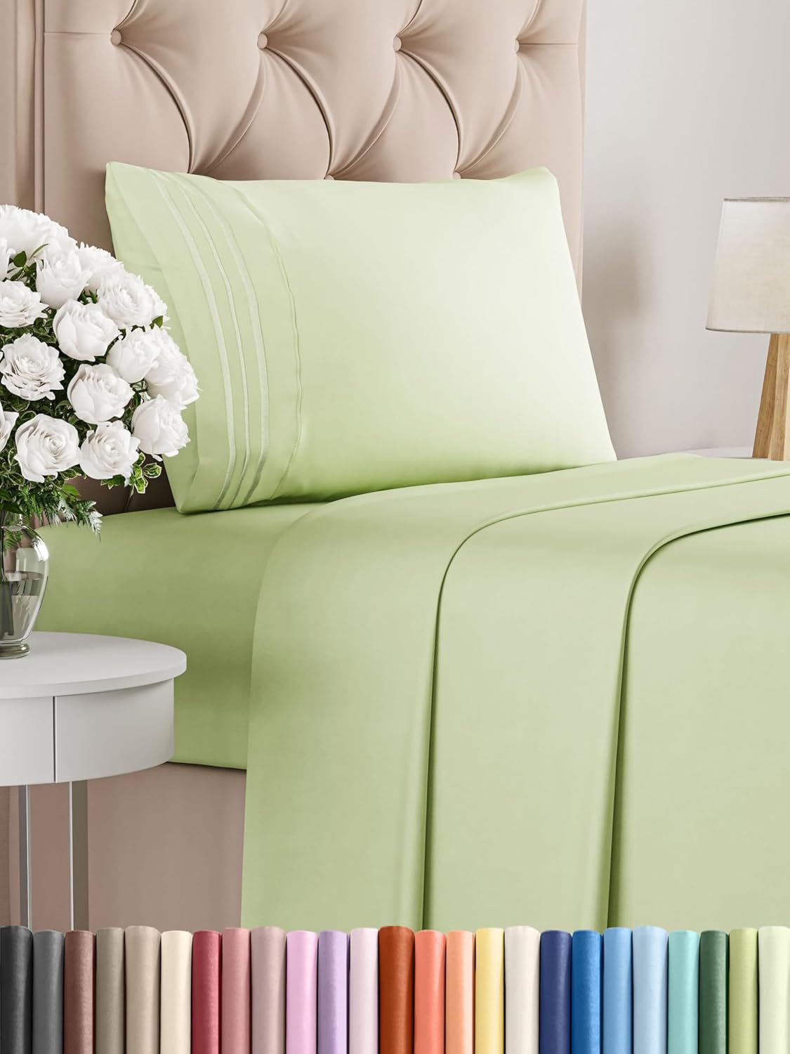 Twin XL Size 3 Piece Sheet Set - Comfy Breathable & Cooling Bed Sheets Set - Hotel Luxury Bedding for Women, Men, Kids, Teens, Boys & Girls - Deep Pockets & Wrinkle Free - Oeko-Tex - Light Sage Green