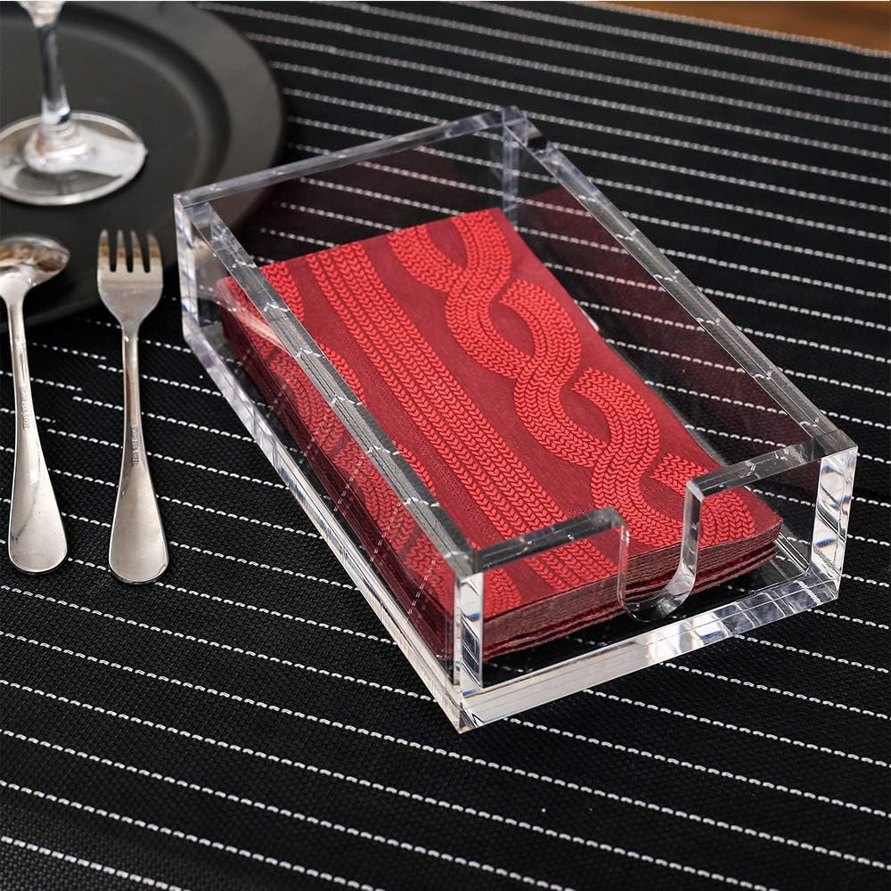 IEEK Acrylic Guest Towel Napkin Holder,Clear Bathroom Paper Hand Towels Storage Tray Modern Buffet Napkin Caddy,Fancy Flat Napkin Holders For Kitchen or Dining Room,9x5.5x2.5 Inch,Pack of 1