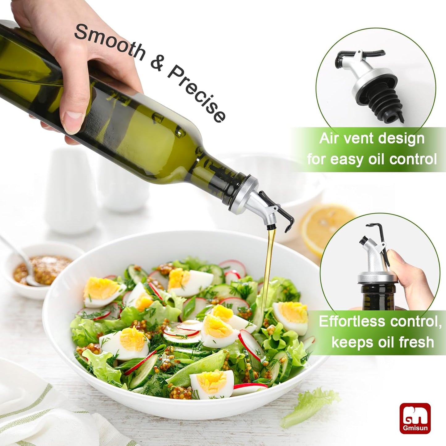 GMISUN Olive Oil Dispenser Bottle 1 Pack, Olive Oil Dispenser for Kitchen 17oz, Glass Cooking Soy Sauce Bottle Container Cruet with Plastic Pourer Spout, Green