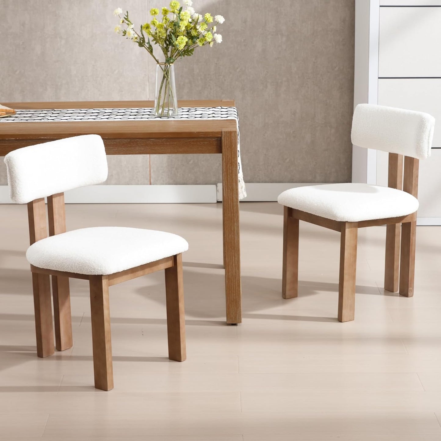 chairus Dining Chairs Set of 2 Faux Fur Diner Chairs Wood Chairs for Kitchen and Dining Room, White