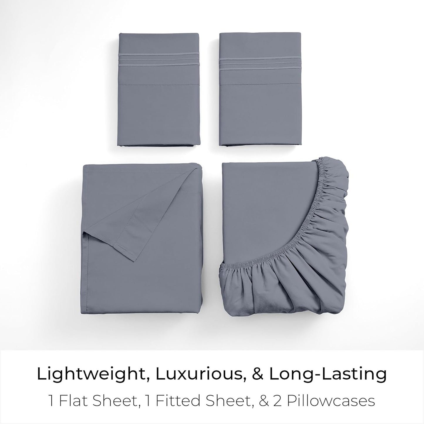 Mellanni Queen Sheets Set - 4 PC Iconic Collection Bedding - Hotel Luxury, Extra Soft, Cooling Bed Sheets - Wrinkle, Fade, Stain Resistant (Queen, Mineral Gray)
