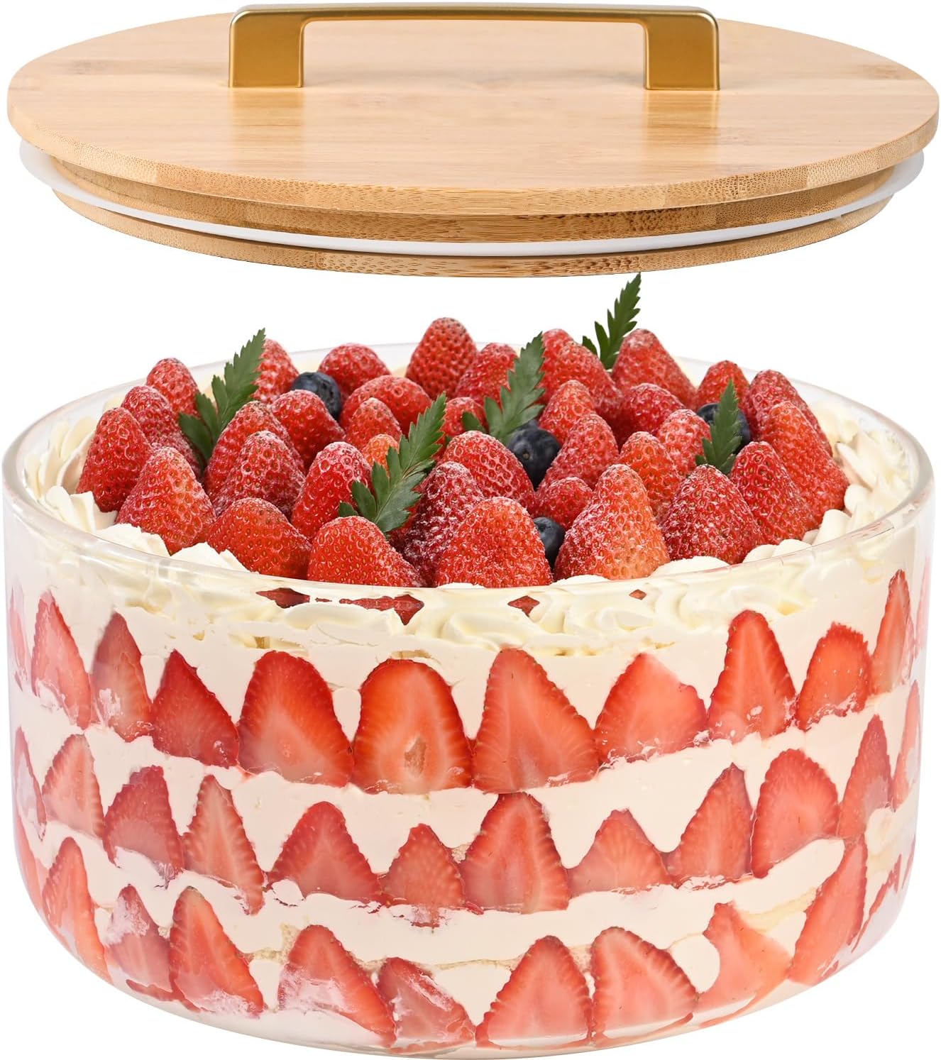 Large Salad Bowl, 8 inch Trifle Bowl Glass with Sealed Lid, Versatile Mixing and Serving Bowl for Laying Ice Cream,Cake,Cupcake,Salad,Fruit,Baking,Dessert and Party Diy, Microwave Safe