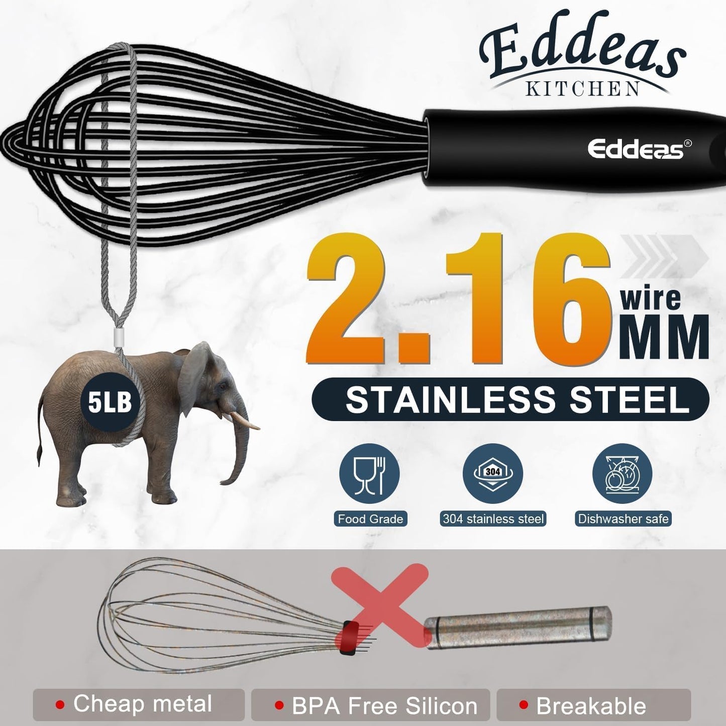 Silicone whisk, Non scratch coated whisk for cooking 7+9+11inch whisks and 3pcs 5+6+7inch 304 stainless steel small whisks, Suitable for Beating, Blending, great for cooking and baking.